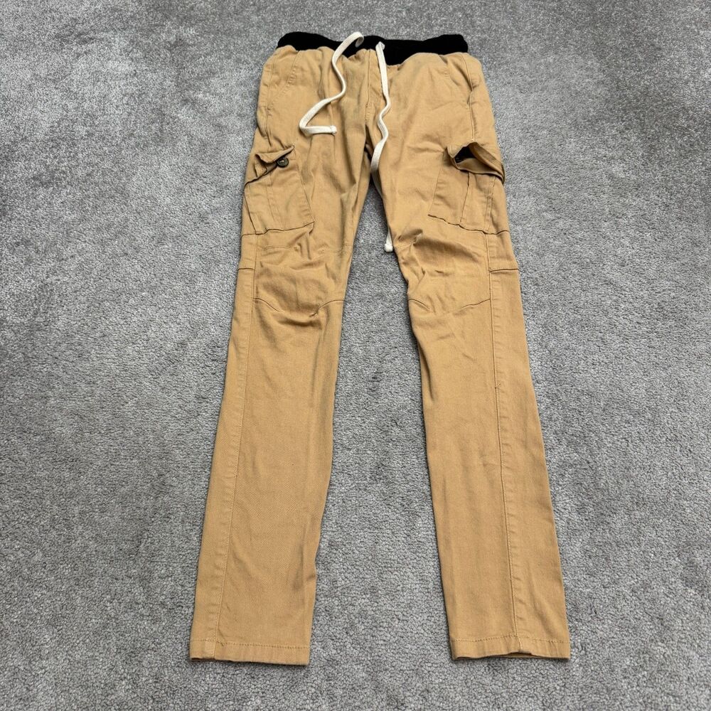 MNML Slim Fit Cargo Pants Mens XS Khaki Brown Drawstring Casual Stretch Cotton